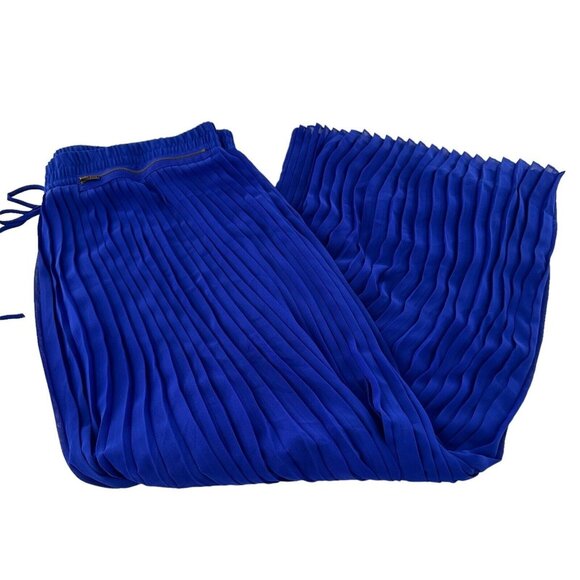 Worthington Petite PXL Royal Blue Pleated Maxi Skirt Drawstring & Zipper Cobalt - Picture 6 of 14